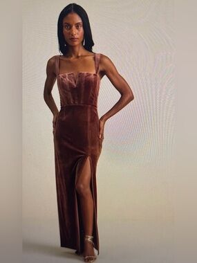 LULUS Velvet Square-Neck Maxi Dress in Chocolate Brown
